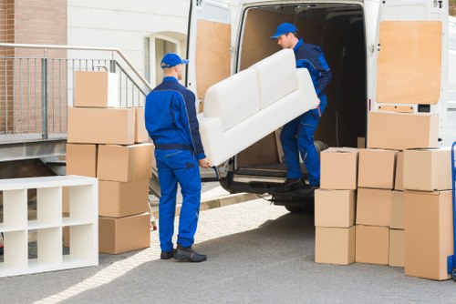 Removal truck parked for a residential move in Brompton