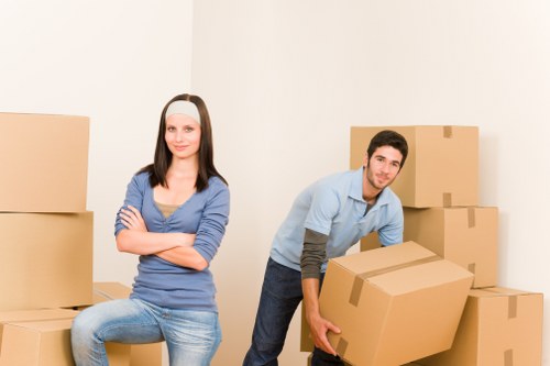 Packing boxes prepared for flat removals in Brompton apartment move